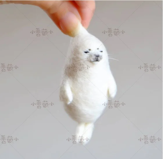 Woollen felt jab, animal hedgehog, cat, panda, rabbit seal yucococafe. wool felt needle felting decoration craft needlecraft