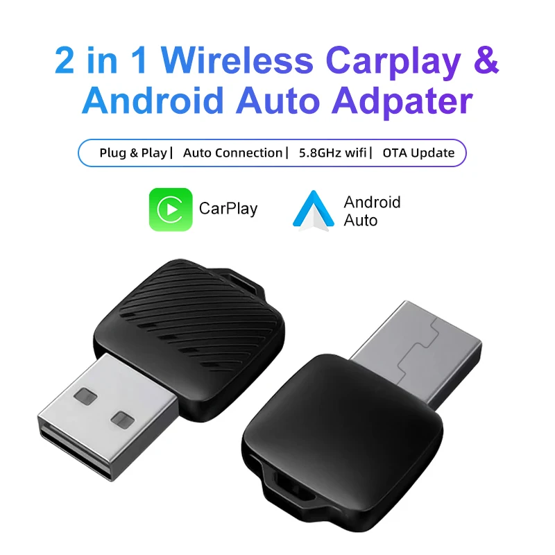 Kabelgebundener zu kabelloser CarPlay/Android-Auto-Adapter, 5 GHz WiFi5, USB/Typ-C-Plug-and-Play, für 99 % original kabelgebundene CarPlay/Auto-Autos