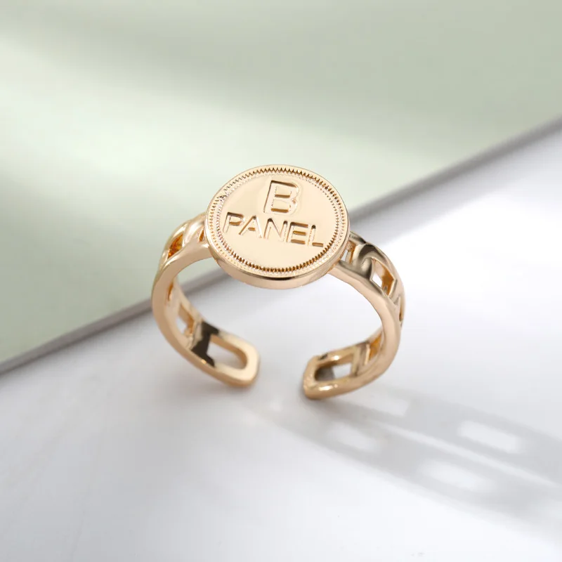 Stainless Steel Round Ltr Rings Women Gold Color