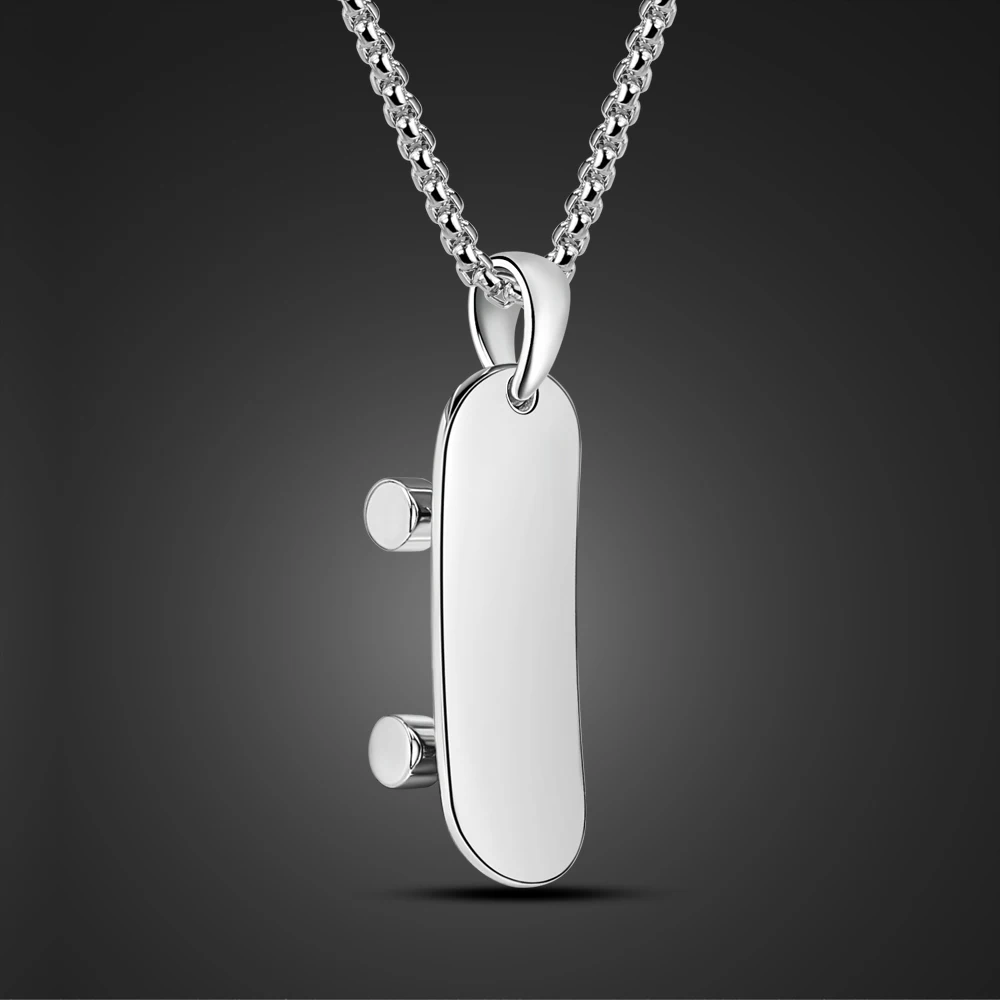 

925 Silver Necklace for Women Skateboard Pendant Necklace Delicate Box Chain Rolo Chain Hip Hop Rapper Elegant Fashion Jewelry