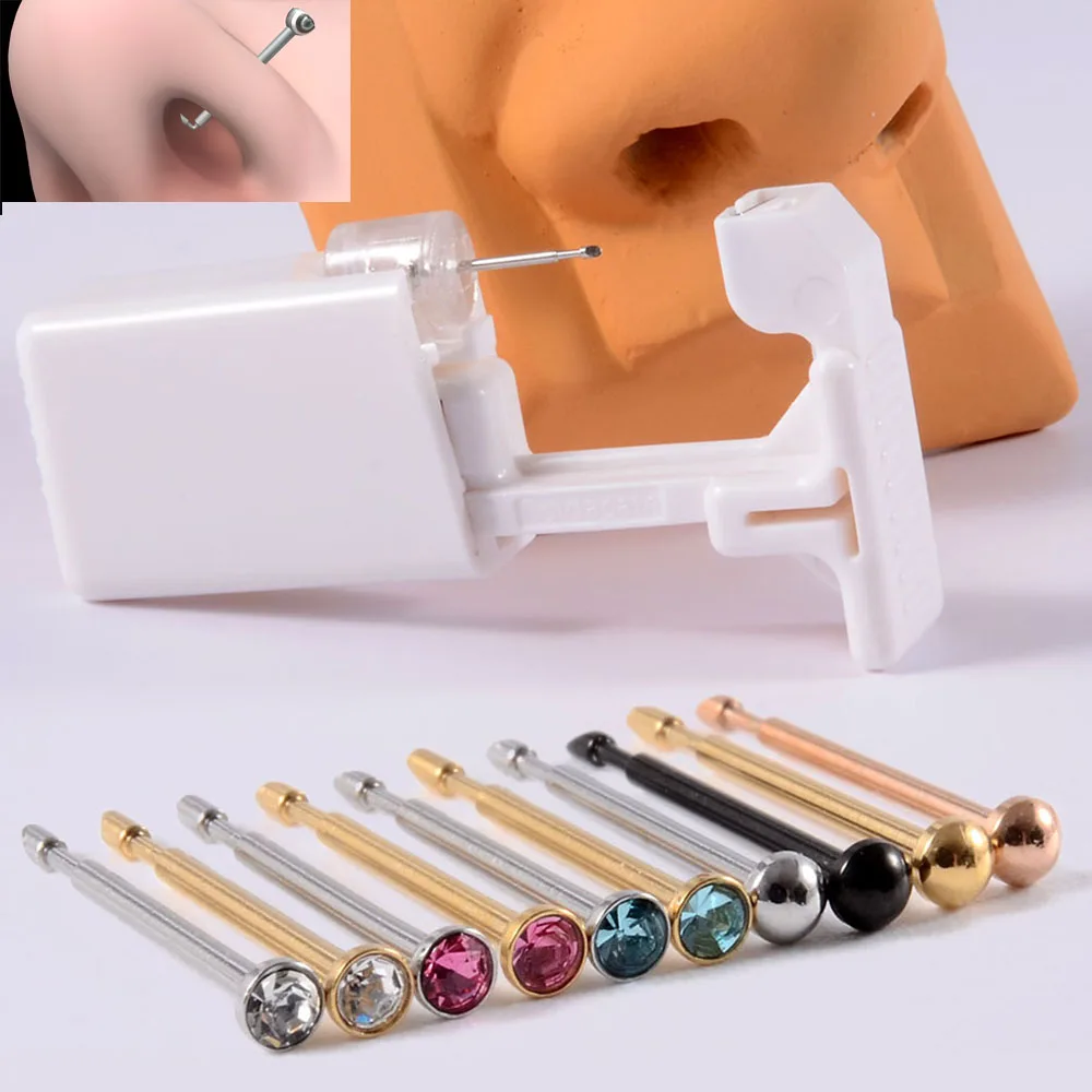 1 Unit Disposable Safe Sterile Piercing Unit Gem Nose Studs Nose Piercing Gun Piercer Machine Kit
