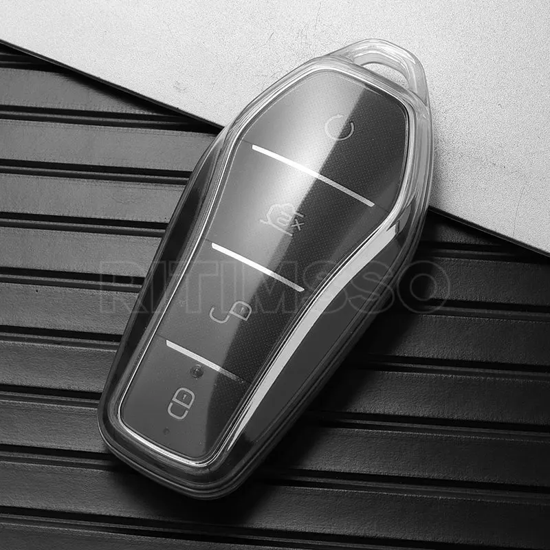 New Transparent Tpu Car Key Case for BYD Atto 3 Han EV Dolphin 4 Buttons Remote Control Protect Cover Auto Accessories