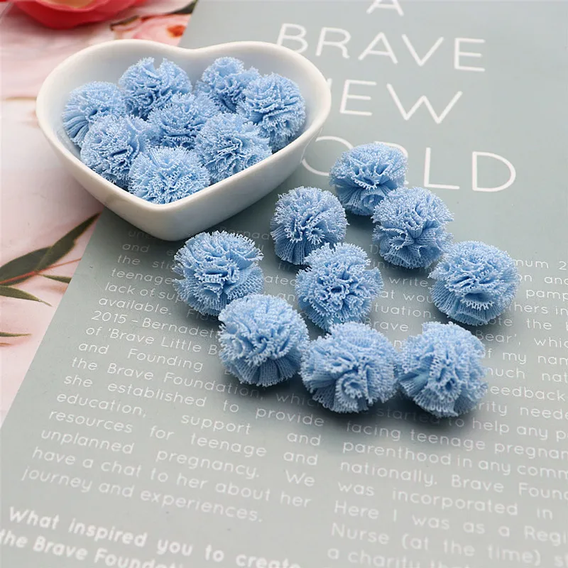 20mm Net Yarn Elastic Flower Ball DIY Lace Craft Tennis Pompom Pendant Hairpin Jewelry Decoration Making Accessories 50-100pcs