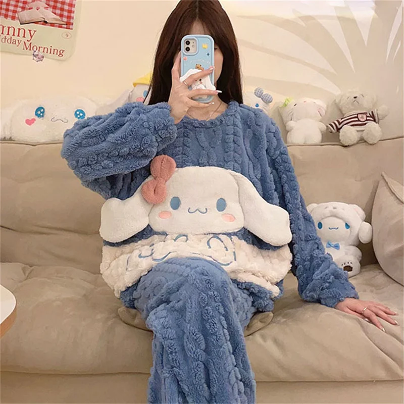 

Sanrio Melody Cinnamoroll понравико пижамы для девочек зимние фланелевые с длинными рукавами утепленные плюс бархатные коралловые флисовые милые домашние комплекты