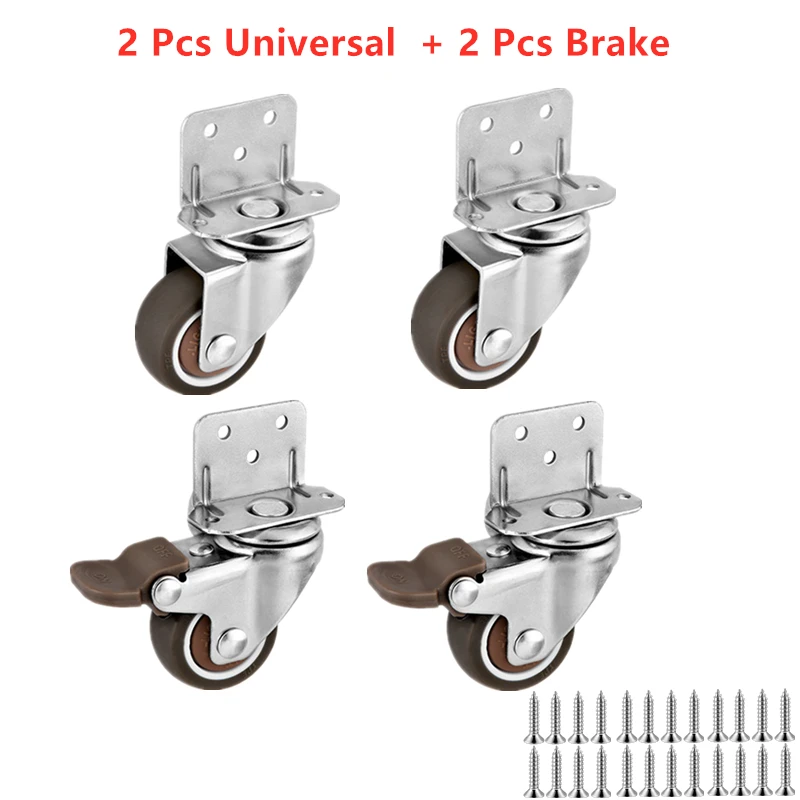 

4 Pcs/Lot 1"/1.25"/1.5"/2" L-shaped Caster Side 90° Right-angle Splint Crib Flower Frame Mute Tpe Brake Universal Wheel