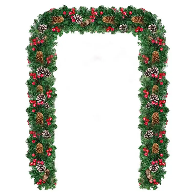 

2.7m Christmas Wreaths With Pinecones Red Berries Artificial Christmas Garland for Fireplaces Stairs Front Door Holiday Decor