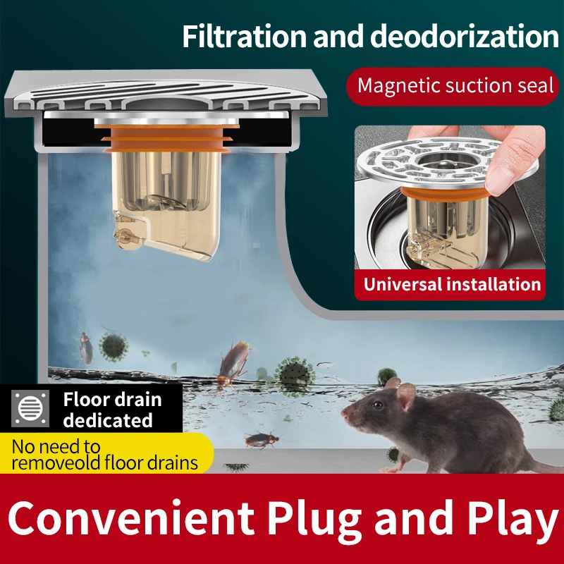 Floor Drain Core Magnetic Self-Closing Odor and Insect Proof Deodorant Anti-Odor Bathroom Toilet Sewer Shower Drain