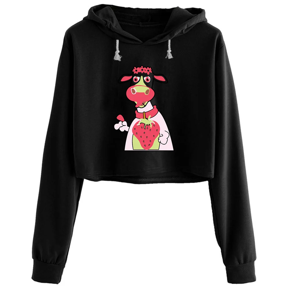 Cool Strawberry Cow Hoodies Women Goth Grunge Harajuku Anime Pullover