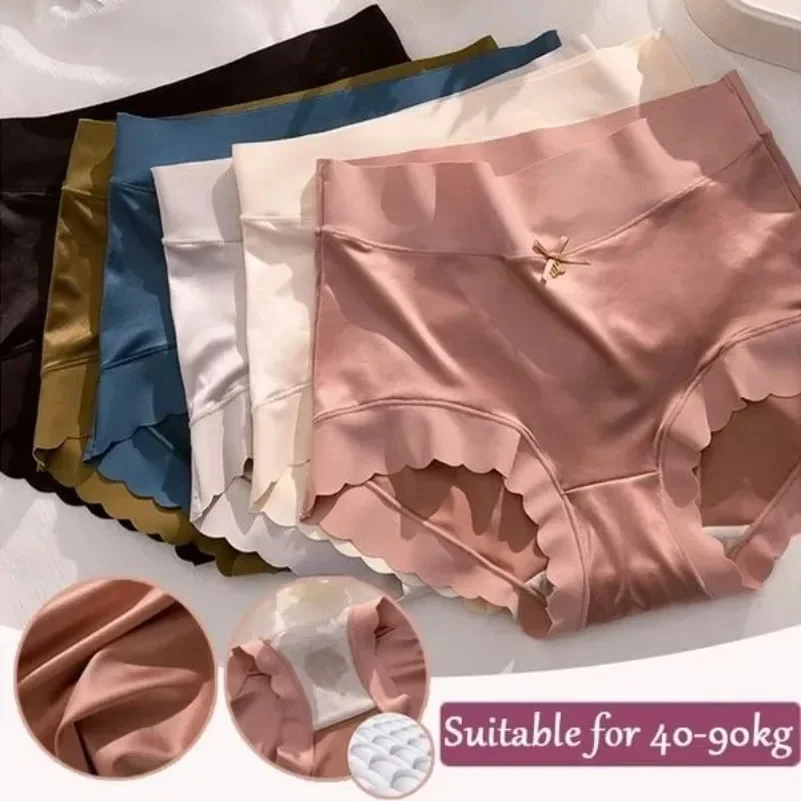 Premium Satin Antibacterial Ice Silk Moisture-absorbing Panties Women Cotton  High Waist Briefs Lingerie Underwear Maternity - AliExpress