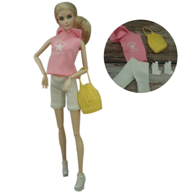 Fashion Outfits For Barbie Doll Clothes Set For Barbie Shirt Pants Shoes Glasses Crown Purse Hat Toys 1/6 Dolls Accessories No.18 set