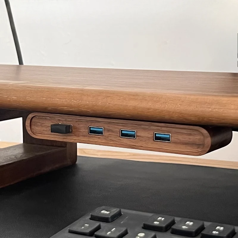 North American Black Walnut USB Splitter Multifunction 1-to-4 Computer Heighten Rack Accessory Office Extension Versatile Hub