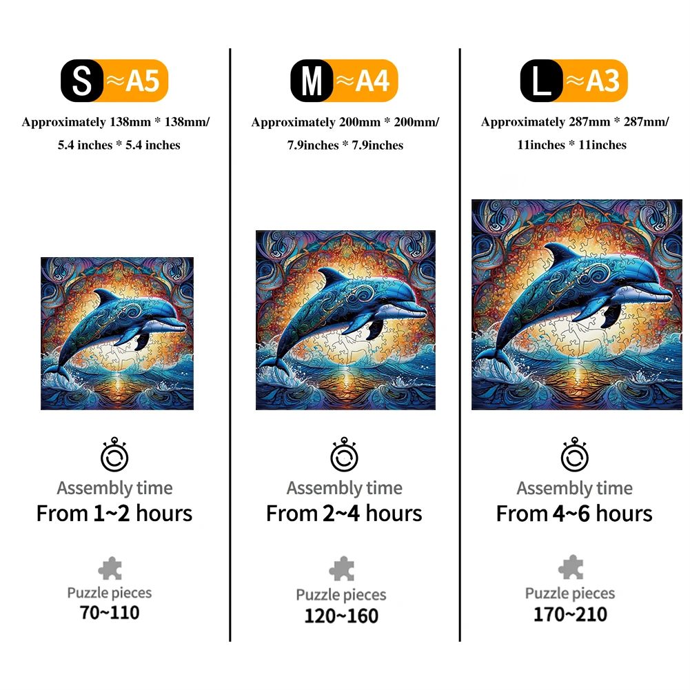 Dolphin Wooden Puzzle Animal Shaped Particles Exquisite Box and Keychain puzzle games Unique Gift for Adults and Children jigsaw puzzles wooden jigsaw puzzles wooden puzzle toys