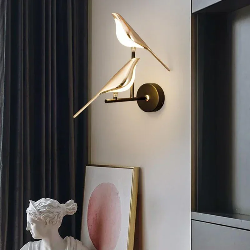 Creative LED Wall Lights Aluminum Alloy Magpie Bird Wall Sconces Home Indoor Bedside Lights Living Room Bedroom Decor Lamps