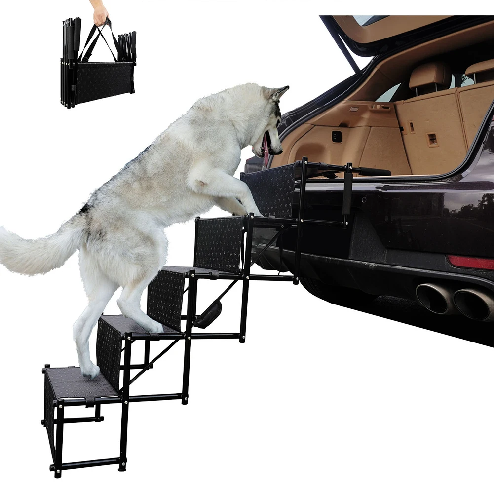 5 Steps Car Dog Pet Step Stairs Car Dog Ramp for Large Support Up To 150 Lbs Foldable Ramp Ladder with Nonslip Surface