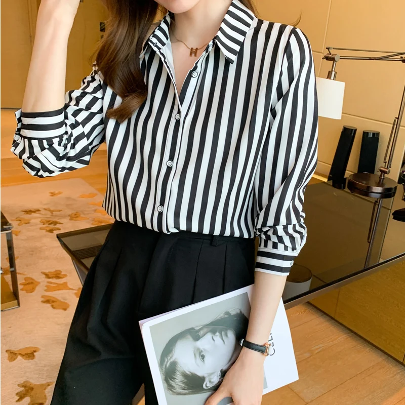 women's black and white striped blouse