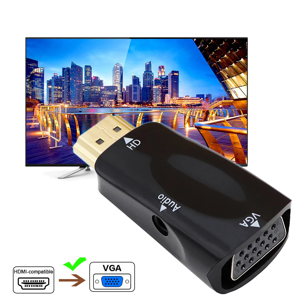 HDMI to VGA Adapter Cable VGA Cable Adapter VGA to HDMI Converter Audio Conversion Cable HDMI-compatible to VGA Cable Converter Male To Famale 3.5mm Jack Audio Full HD 1080P For TV PC Laptops Tablet