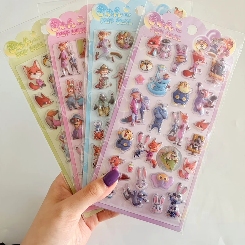 Zootopia Cartoon 3D Relief Stickers Decorative Kawaii Judy Nick Phone Case Laptop Decoration Bubble Decals Toy