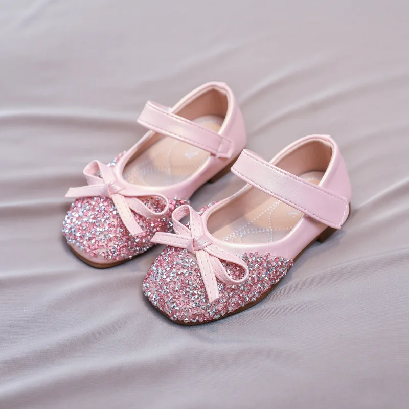 knee length dresses for ladies Doe A Dear Pearl Pink Bow Girls Dress Shoes main image 1