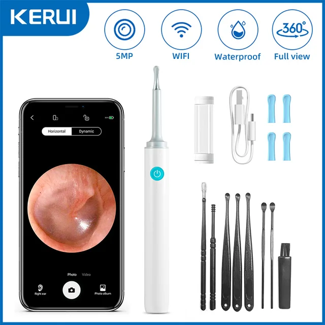 KERUI Wireless WiFi Ear Pick Otoscope Camera Borescope Luminous Ear Wax Cleaning Teeth Oral Inspection Health Care Ear Cleaner