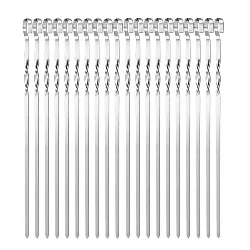 

Stainless Steel Barbecue Skewer 20Pcs Wide BBQ Sticks Flat BBQ Fork Outdoor Camping Picnic BBQ Utensil Kitchen Accessories