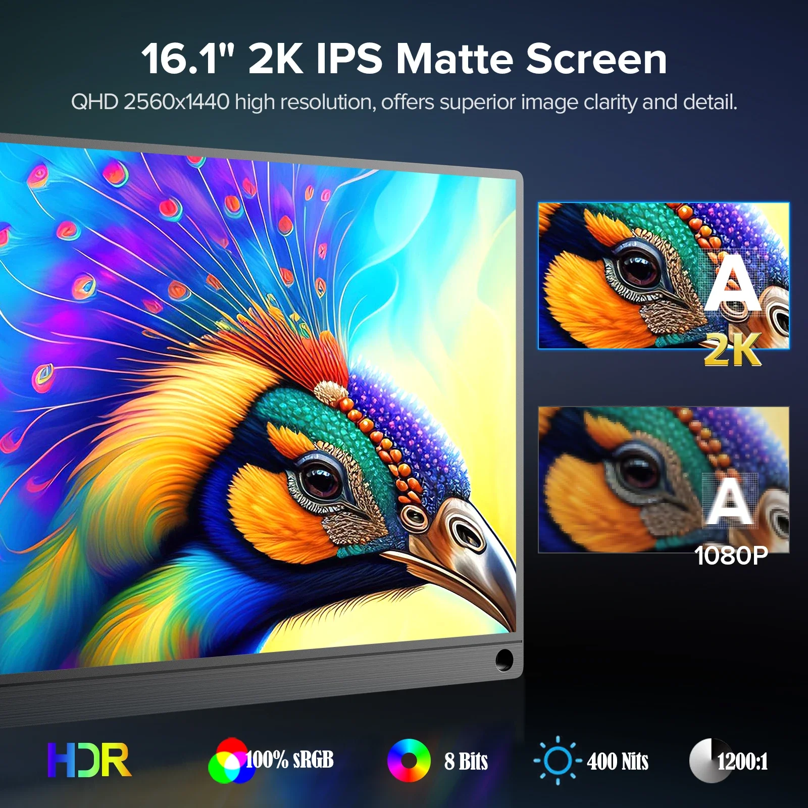 UPERFECT ƮϿ ޴ ̹ , 16.1 ġ 2K 144Hz, 2560x1440 QHD FreeSync HDR Ʈ   ũ,  PC ޴