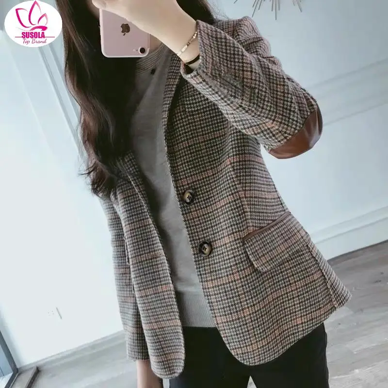 

SUSOLA Lady New Trend Business Interview Plaid Suits Women Work Office Ladies Long Sleeve Vintage Blazer