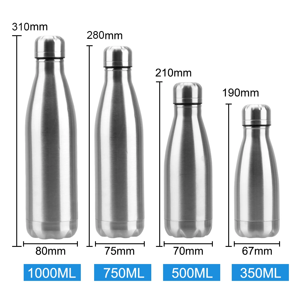 Single Wall Water Bottle Outdoor Travel Sports Drink Bottles 350ML 500ML 750ML 1000ML Stainless Steel Water Cola Bottle water bottle