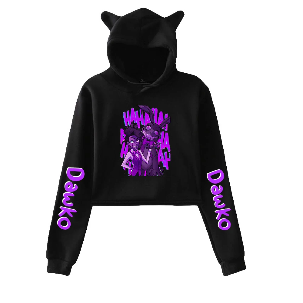 

Dawko Cat Ear Cropped Hoodies Women Long Sleeve Hooded Crop Tops Female Casual Pullovers Fashion Clothes