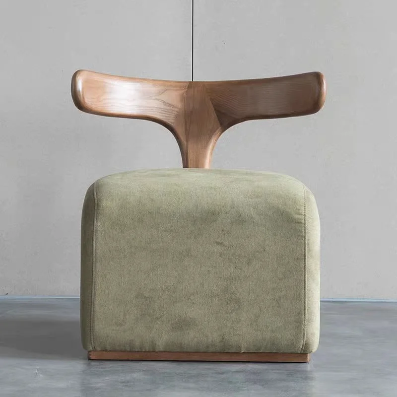 Nordic Solid Wood Vanity Stool Designer Creative Backrest Shoe Changing Stool Luxury Premium Modern Living Room Balcony