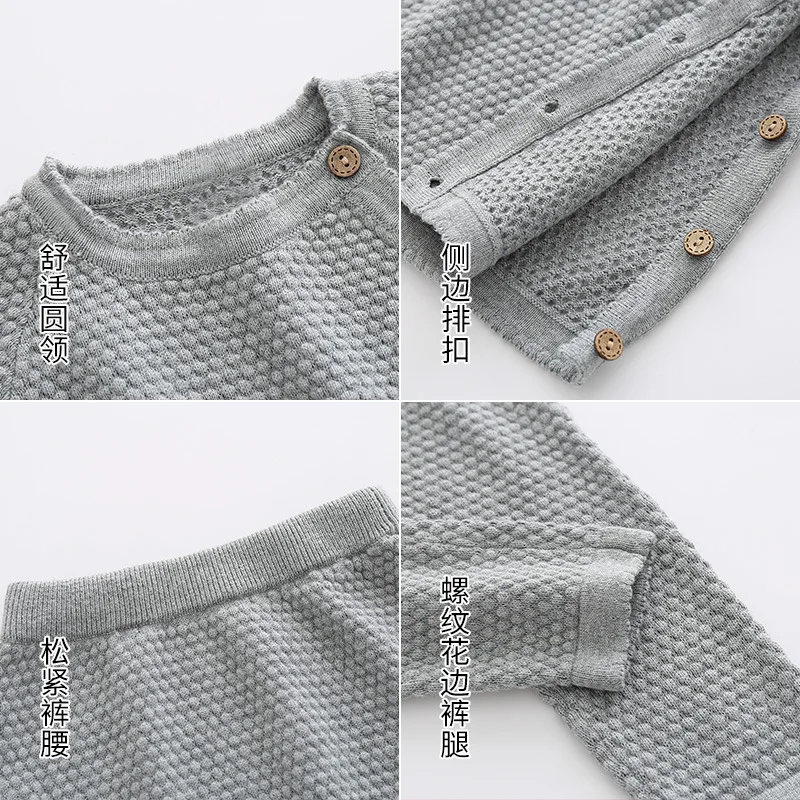 2 pièces automne hiver bébé garçons filles couleur unie vêtements nouveau-né bébé vêtements décontractés costume infantile à manches longues haut + pantalon pyjamas – Image 6