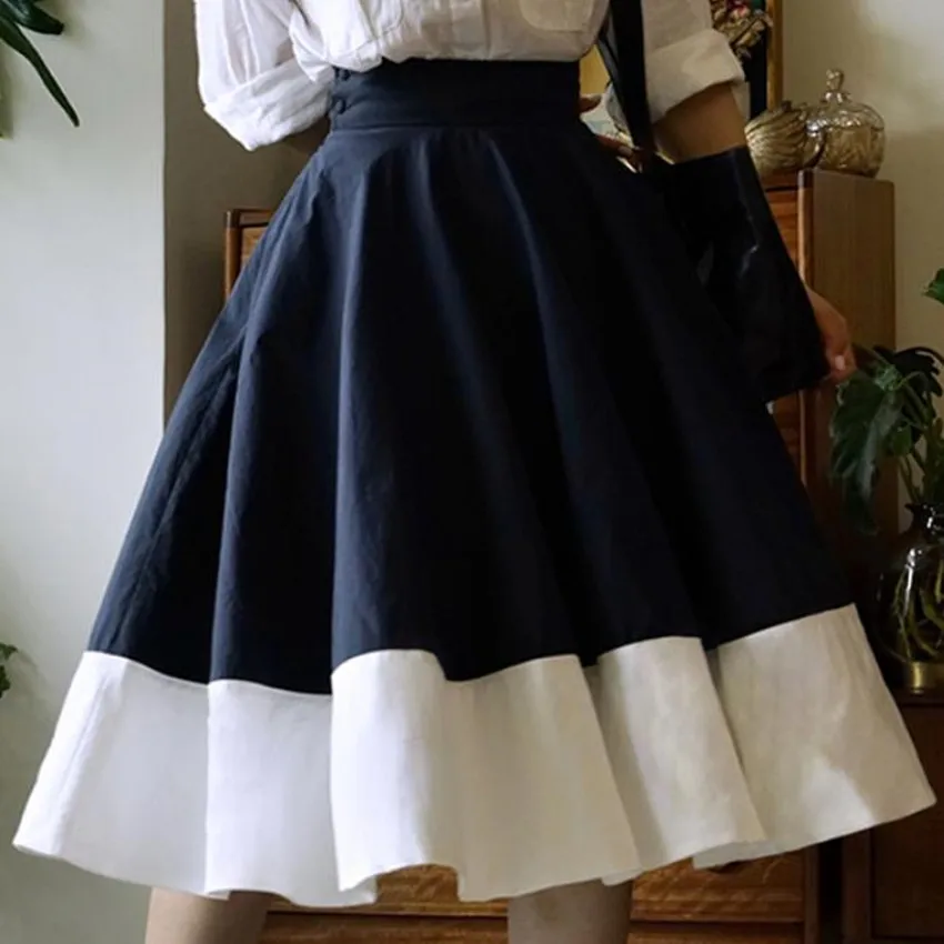 

Vintage 50s High Waist Stitching Ball Gown Skirts Women Elegant Big Swing Umbrella