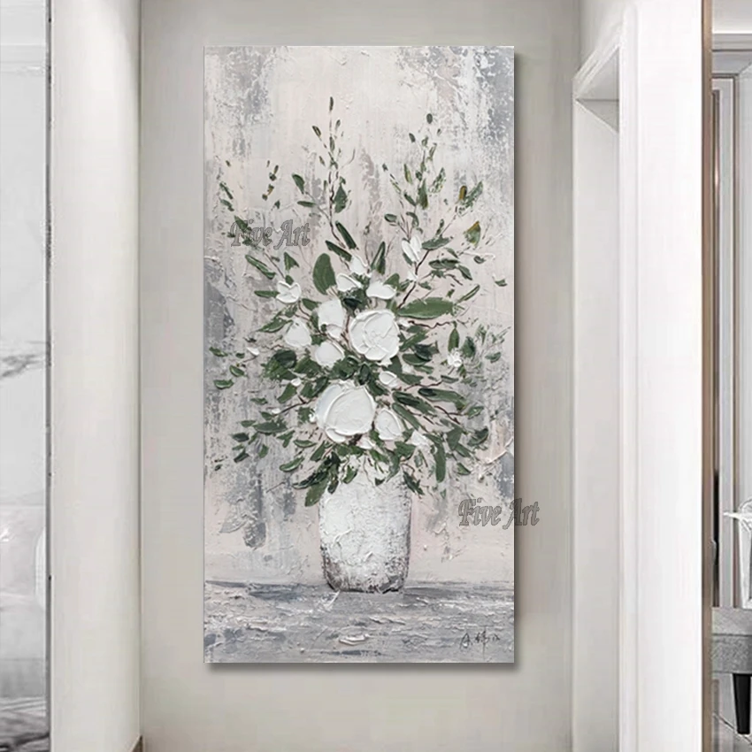 

100% Handmade Abstract Acrylic Modern Flower Vase Painting Large Canvas Art Decoration Artwork Hotel Wall Pictures Frameless