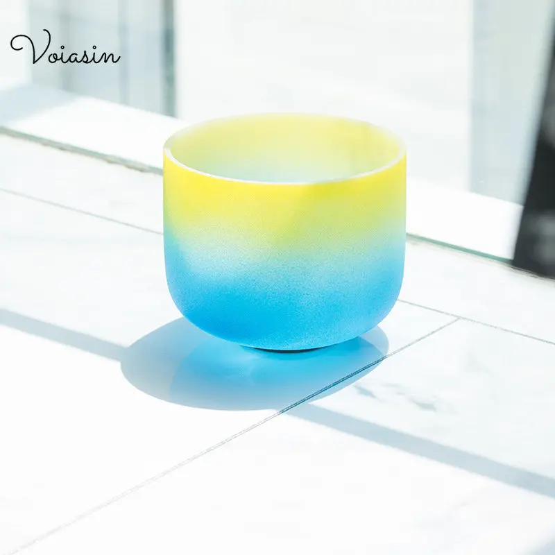 

6-12inch Pure Quartz Crystal Singing Bowl, Blue Yellow, 7 Tone Chakra Meditation Musical Instruments Free Mallet and O-ring Sets