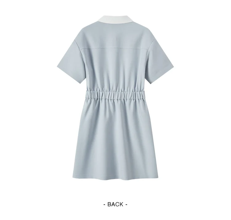 Dress Women Turn-Down Collar Stylish And Chic Summer New Simple And Sweet Waist-Cinching Short Skirt