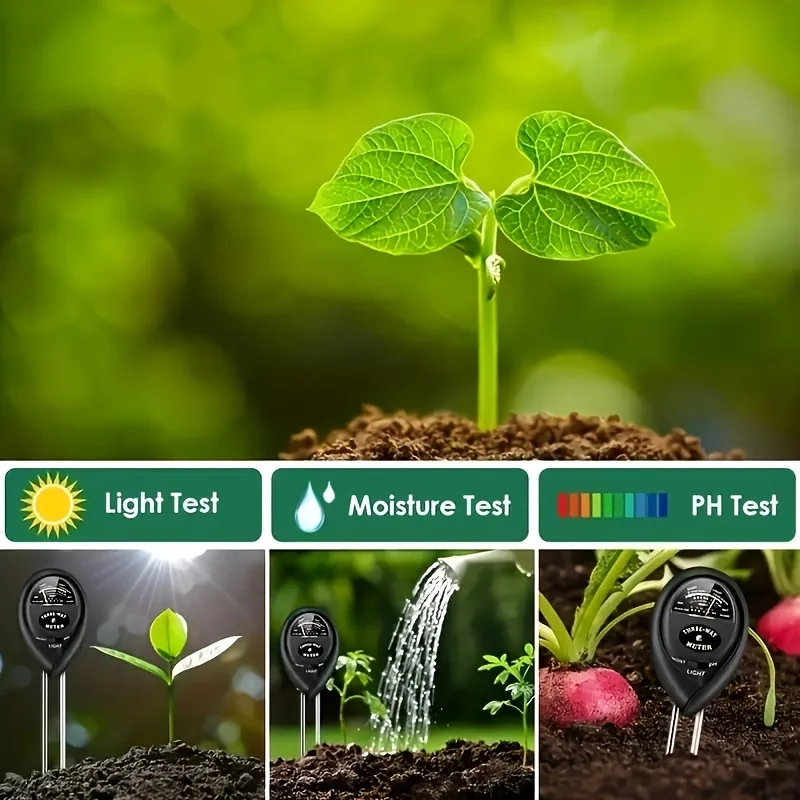 Soil Tester 3-in-1 Plant Moisture Meter Light And PH Tester 1pc For Home Garden Lawn Farm Indoor And Outdoor Use