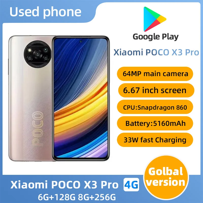 Xiaomi POCO X3 Pro 4G ROM 256GB 5160mAh CPU Qualcomm Snapdragon 860 6.67in 2400x1080px used phone