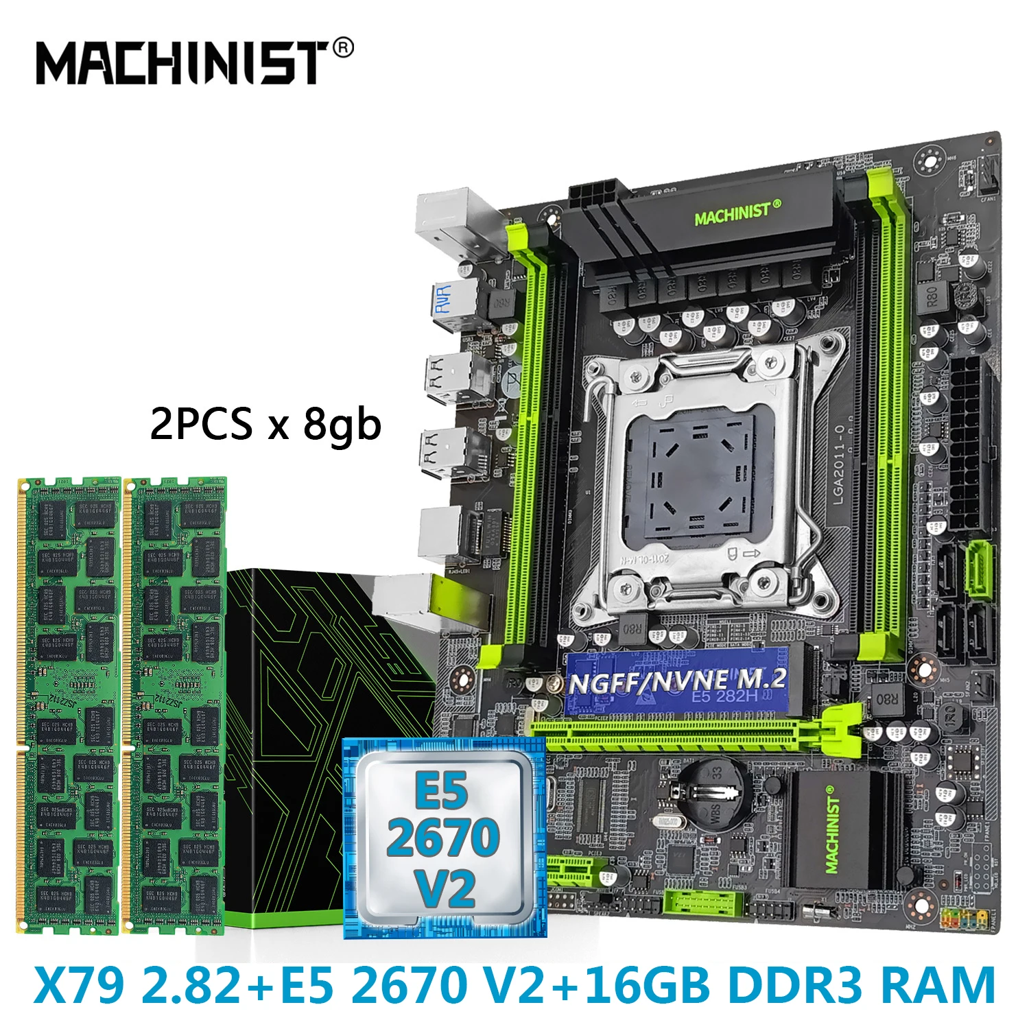 

MACHINIST X79 Motherboard Combo LGA 2011 Kit Intel Xeon E5 2670 V2 Cup Processor DDR3 16GB RAM 1333MHz Memory USB3.0 E5 V2.82H