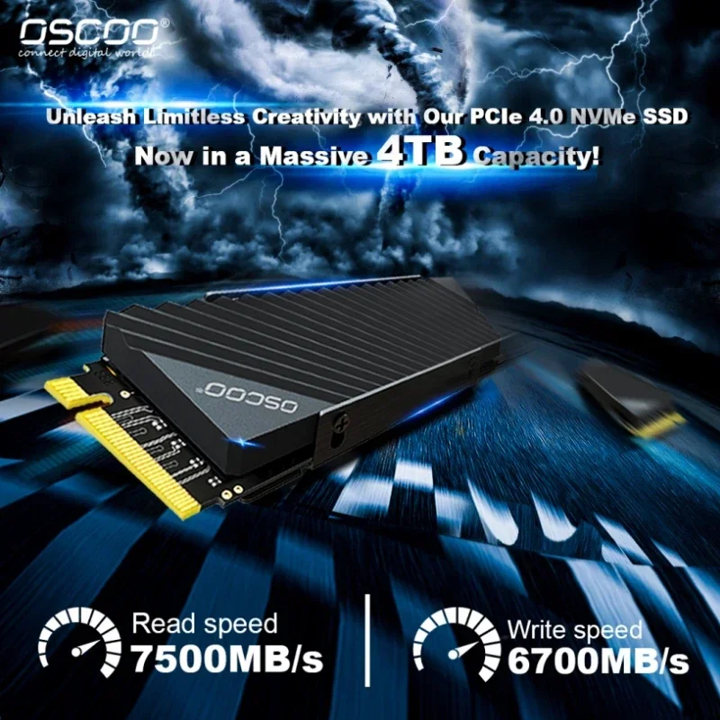 Oscoo Ssd Da 4Tb Ssd Da Gioco Interno Fino A 7500 Mb/S Nvme M.2 2280 Dissipatore Di Calore Ps5 Integrato Disco Rigido A Stato Solido Pcie 4.0 Ssd Per 