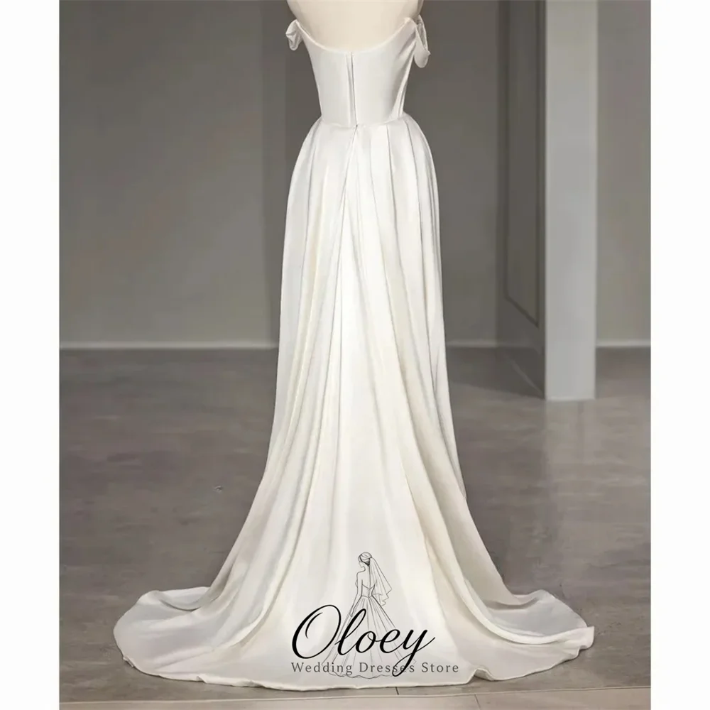 OLOEY Customized Minimal Off The Shoulder Satin Bridal Gown Mermaid Short Sleeve Korea Wedding Dress Photo Shoot Lawn Wedding