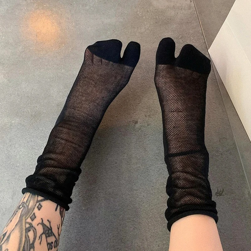 Quality Combed Cotton Split Toe Woman Socks Mesh Thin Solid Color Soft Two-Toed Sock Japanese Harajuku Comfortable Soft Tabi Sox
