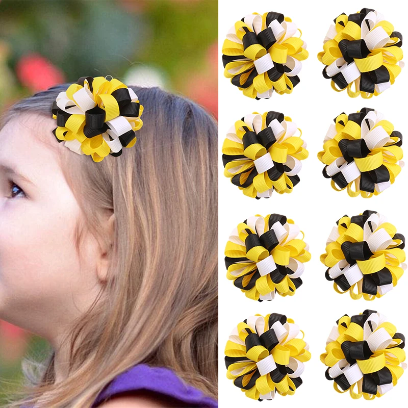 

Oaoleer 2Pcs/set New Ribbon Curly Flower Hairpin for Kids Girls Cute Princess Hanmade Headdress Barrettes Korea Hair Accessories