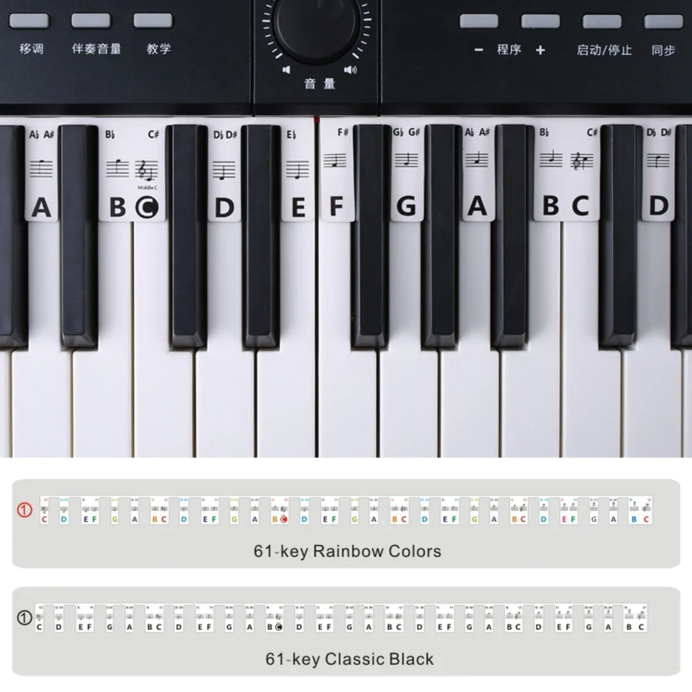 88/61 Keys Removable Silicone Piano Keyboard Guide Stickers Reusable Piano Key Note Labels Electronic Beginners Accessory