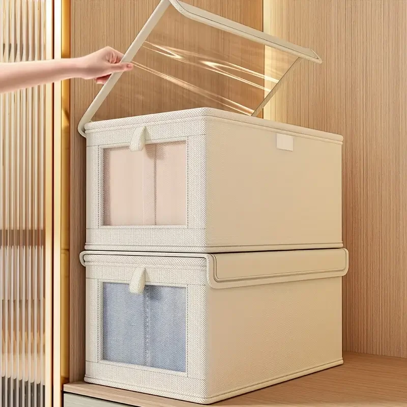 1PC Large Capacity Storage Box with Transparent Window - Foldable Clothing Storage Box for Home Wardrobes - Foldable Storage Box