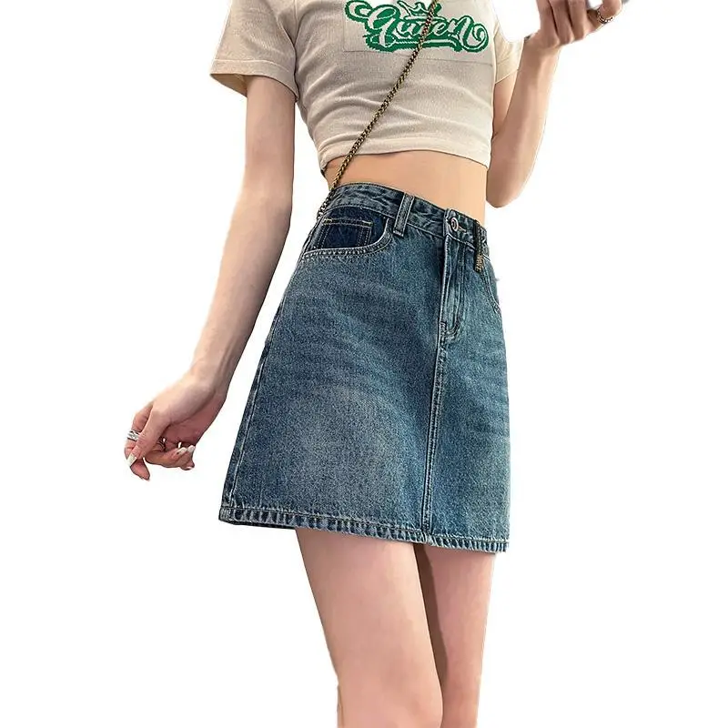 Cowboy Skirt Women's Summer Thin 2024 New Heavy Industry Cut High Waist Small A-line Short Skirt Pants Wrap Hips