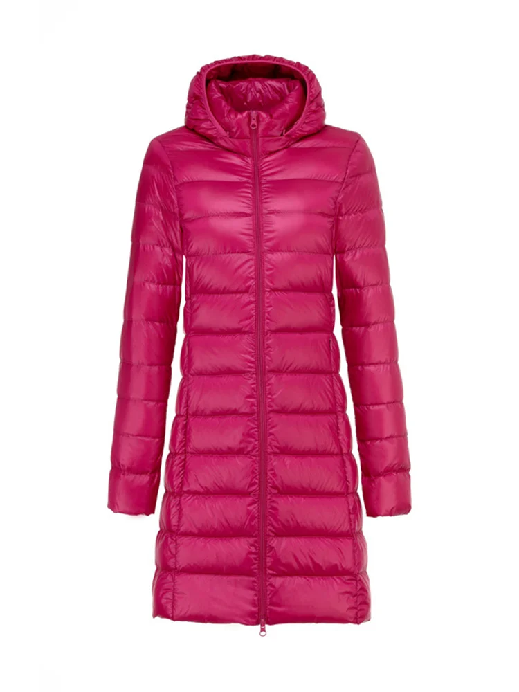 

2023 Autumn Winter New Light Thin Down Coat Women's Mid Length White Duck Down Korean Version Lightweight Detachable Hooded Coat