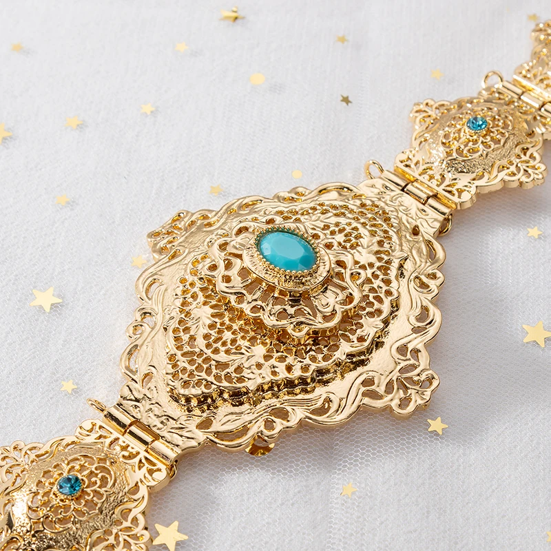 Fatima Moroccan Chic Wedding Gold Color Belt Metal Luxury Algeria Women Bride Waist Chain Adjustable Length
