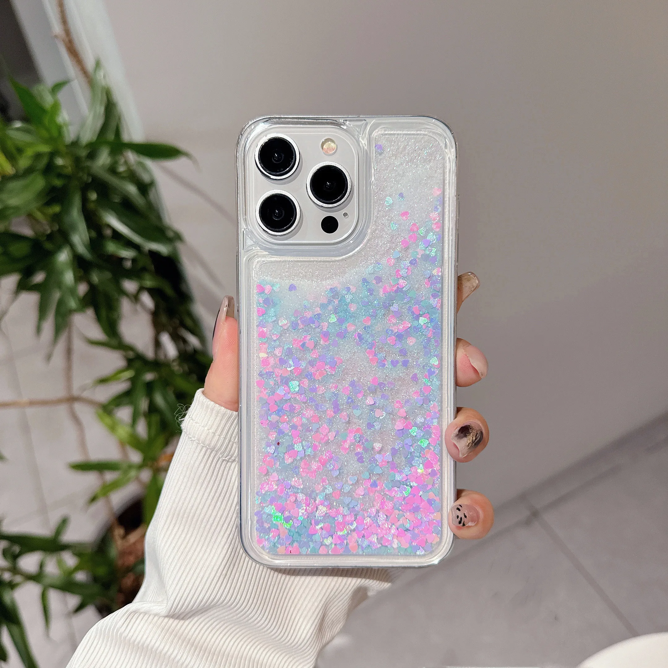 Sparkling Clear Glitter Quicksand Shockproof Phone Case with Bling Sequins