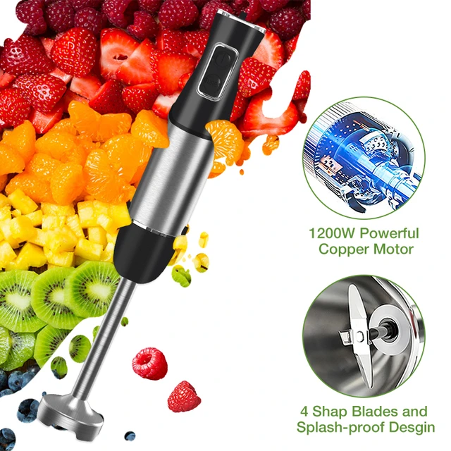 Immersion Hand Blender 5 in 1: 1100W Electric Blender Handheld Stick Mixer  with Trigger Control Grip, Emulsion Blenders for Kitchen Soup, Mayo