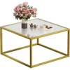 Modern Glass Coffee Table,Small Squre Coffee Tables for Unique Art Center Tables with Gold Metal Frame, Easy Assembly 1