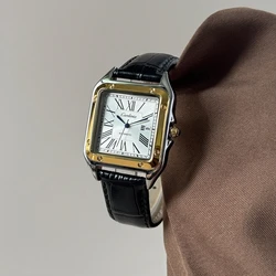 Elegant Women's Watch with Roman Numerals and Black Leather Strap - Luxurious Stainless Steel Case, Quartz Movement, Waterproof, Classic Vintage Style for Formal and Daily Wear (Gold)